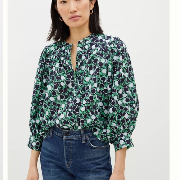 Maeve by Anthropologie Whimsy Print Buttondown Green/Blue Blouse Size XSP - Picture 1 of 9